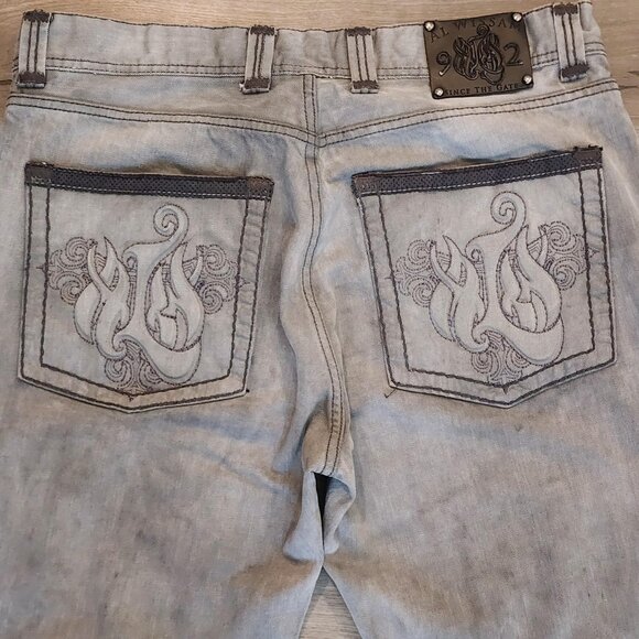 Al Wissam Jeans Mens 36 Gray Embroidered Back Pocket Straight Leg Denim Pants - Picture 11 of 16